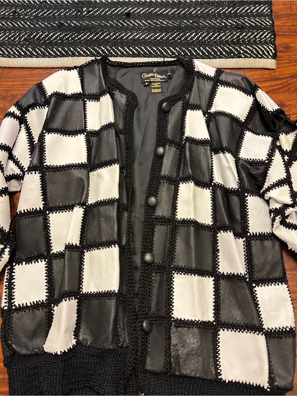 Vintage Christine phillipe Checkerboard Patchwork Bomber Jacket Black & White S